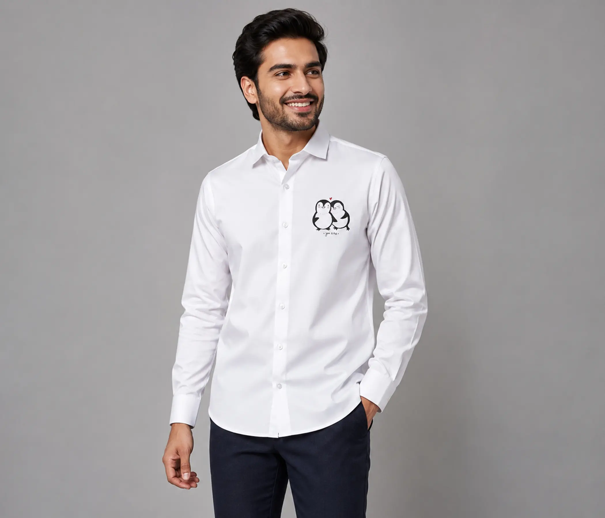Pure White Hand-Painted Penguin Shirt for Perfect Mens Collection